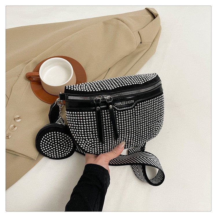 Ženska crossbody torbica s kristalnim lancem, korejski stil, ljeto 2025
