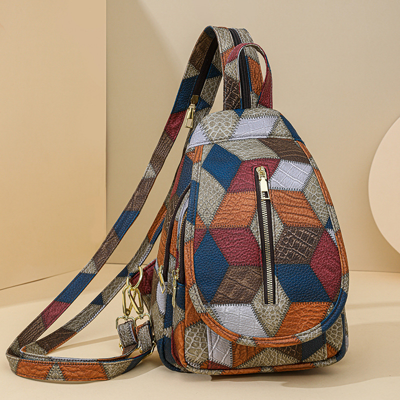 2025 nova retro torba preko ramena od mekane kože s patchwork šavovima u kontrastnim bojama, crossbody torba s velikim kapacitetom za žene