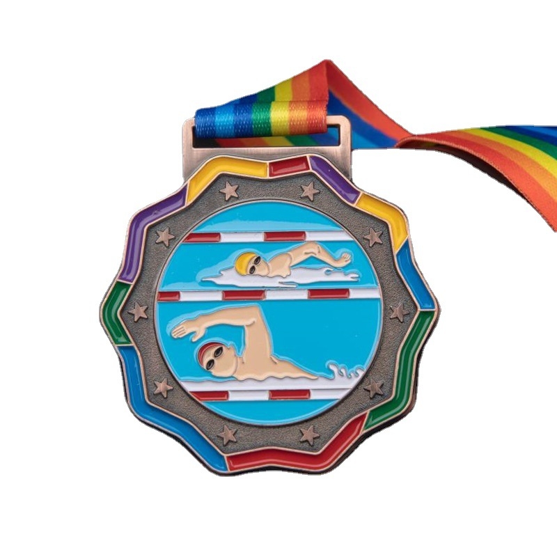 Plivačka medalja – cinkova legura, 6,5 cm, prilagodljiva s tiskanim logom, za školska natjecanja, maratone i sveučilišne utrke