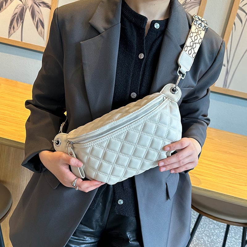 9108-3 Ženska mekana kožna crossbody torbica, 2025 nova verzija, široka naramenica, karirani uzorak, svakodnevna torba