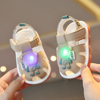 Dječje sandale za hodanje s mekanom potplatom, protuklizne, prozračne, ljetne, unisex, Velcro zatvarač, zaobljena prstna kapica, karikatura uzorak