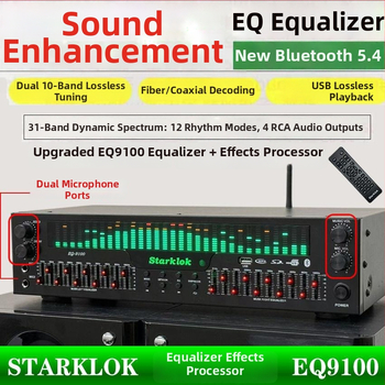 Profesionálny EQ ekvalizér so Bluetooth 5.4, optické vlákno a koaxiálny digitálny dekóder zvuku, USB flash disk, audiophile preamp/hráč