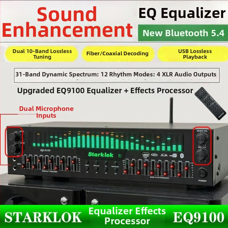 Profesionálny EQ ekvalizér so Bluetooth 5.4, optické vlákno a koaxiálny digitálny dekóder zvuku, USB flash disk, audiophile preamp/hráč