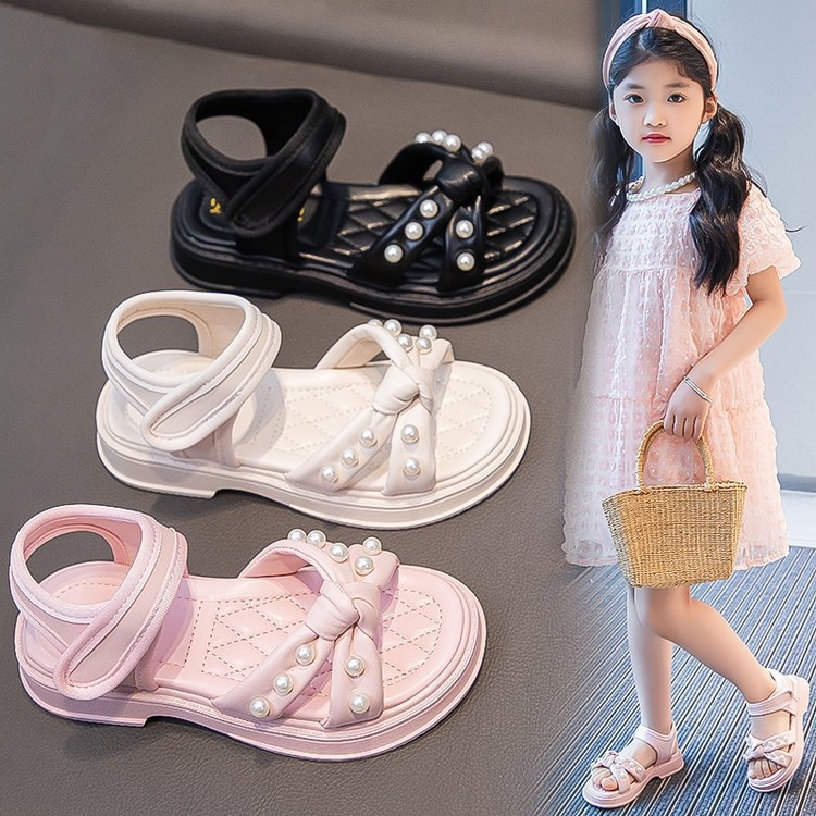 Dječje ljetne sandale za djevojčice s perlama, protuklizna podstava, Velcro zatvaranje, korejski stil
