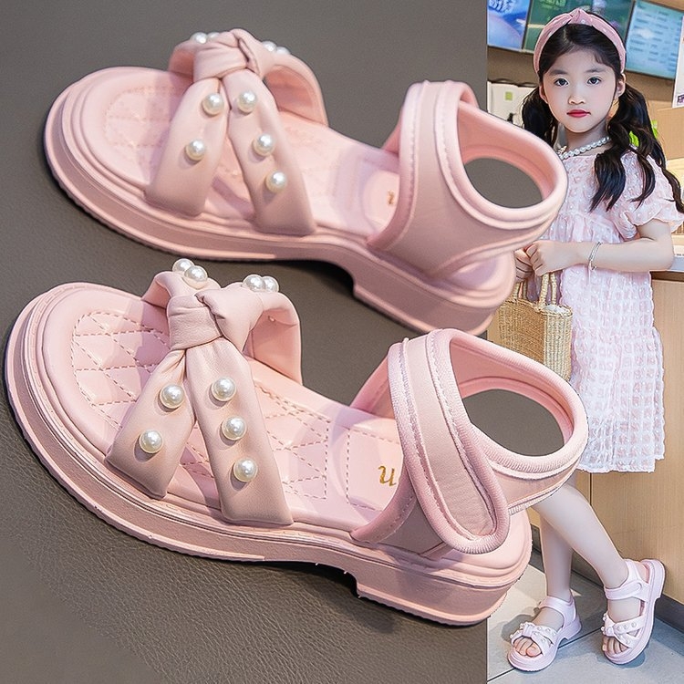 Dječje ljetne sandale za djevojčice s perlama, protuklizna podstava, Velcro zatvaranje, korejski stil