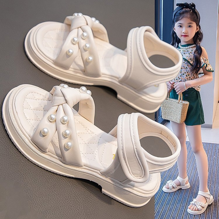 Dječje ljetne sandale za djevojčice s perlama, protuklizna podstava, Velcro zatvaranje, korejski stil