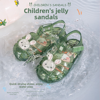 2025 Djeca Jelly sandale s karikaturnim dizajnom, PVC, protuklizna potplata, kopča Velcro, dizajn princeze s izrezima