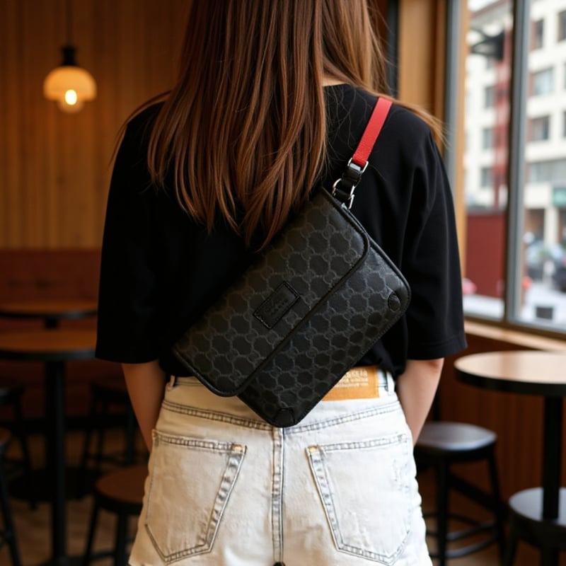 Ženska crossbody torba s preklopom i kožnom kopčom, otisak tigrove glave, više džepova