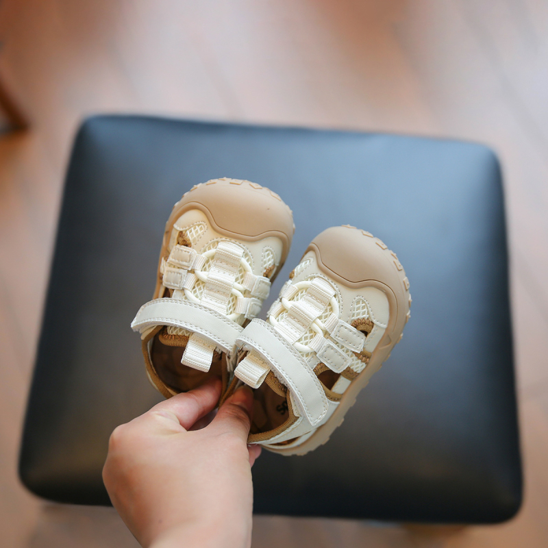 Unisex dječje funkcionalne sandale, prozračne za hodanje, ljeto 2025, 12–36 mjeseci, jednobojne, gornji dio od mikrovlaknastog kože, Velcro zatvarač, niski vrh, protuklizna potplat