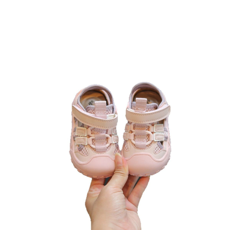 Unisex dječje funkcionalne sandale, prozračne za hodanje, ljeto 2025, 12–36 mjeseci, jednobojne, gornji dio od mikrovlaknastog kože, Velcro zatvarač, niski vrh, protuklizna potplat