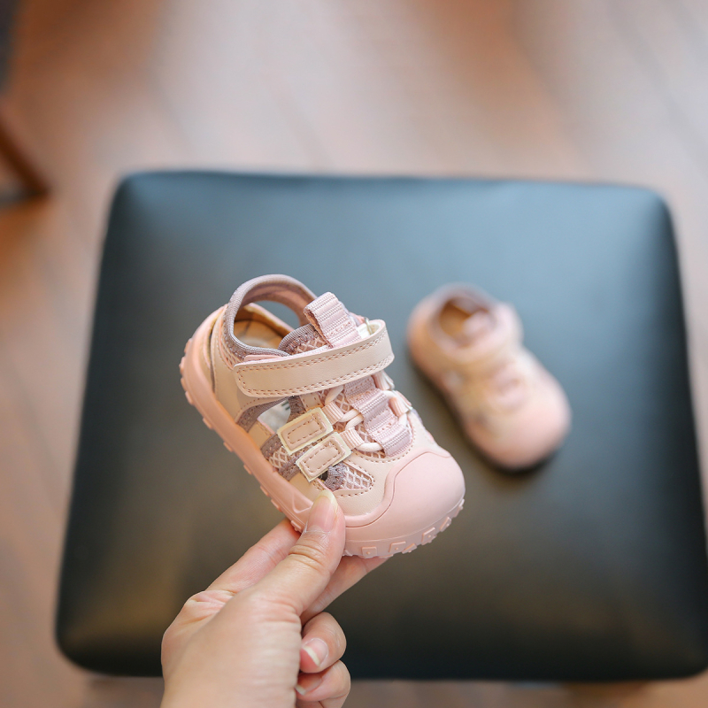 Unisex dječje funkcionalne sandale, prozračne za hodanje, ljeto 2025, 12–36 mjeseci, jednobojne, gornji dio od mikrovlaknastog kože, Velcro zatvarač, niski vrh, protuklizna potplat