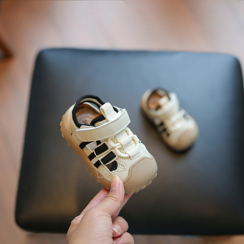 Unisex dječje funkcionalne sandale, prozračne za hodanje, ljeto 2025, 12–36 mjeseci, jednobojne, gornji dio od mikrovlaknastog kože, Velcro zatvarač, niski vrh, protuklizna potplat
