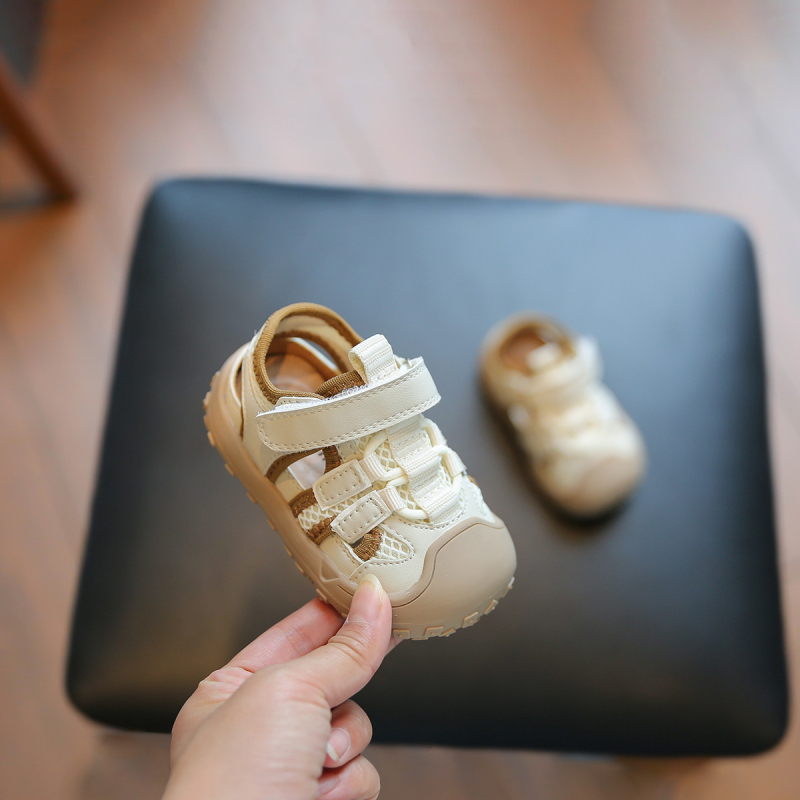 Unisex dječje funkcionalne sandale, prozračne za hodanje, ljeto 2025, 12–36 mjeseci, jednobojne, gornji dio od mikrovlaknastog kože, Velcro zatvarač, niski vrh, protuklizna potplat