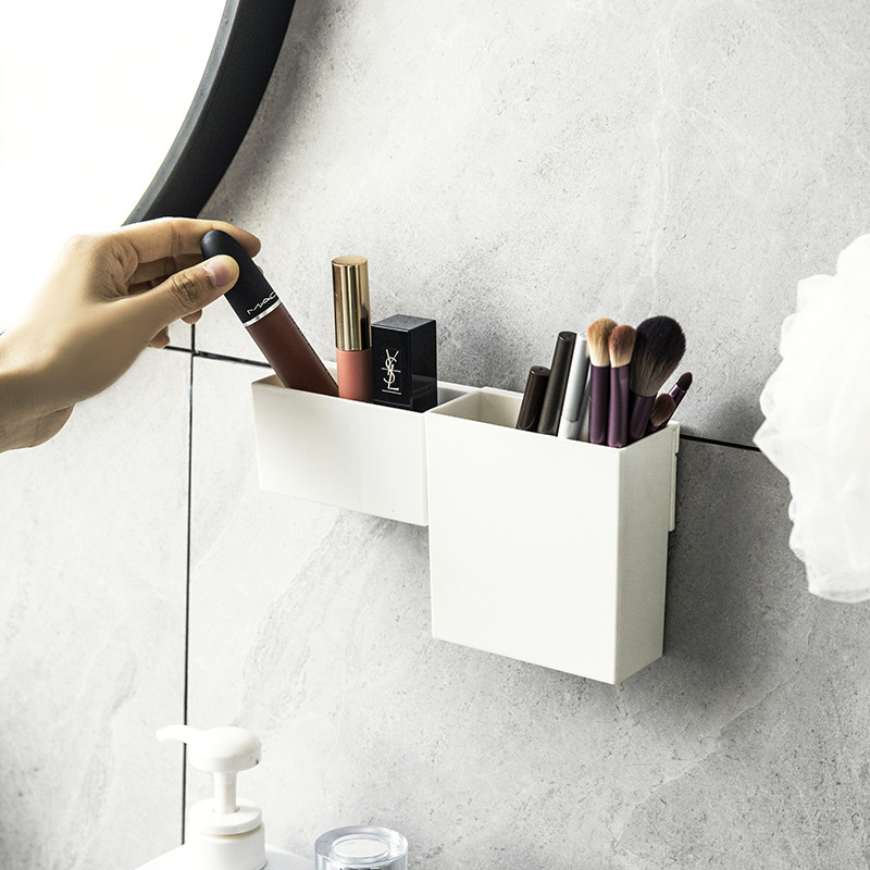 Japanski stil – bezšavna zidna plastična kutija za pohranu, za kupaonicu, olovka za obrve, ruž, ured i kancelarijski materijal