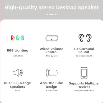 FT-Q9 2.0 počítačové reproduktory s RGB LED osvetlením, USB a 3,5 mm vstupom, stereofónny pre desktop PC a notebook