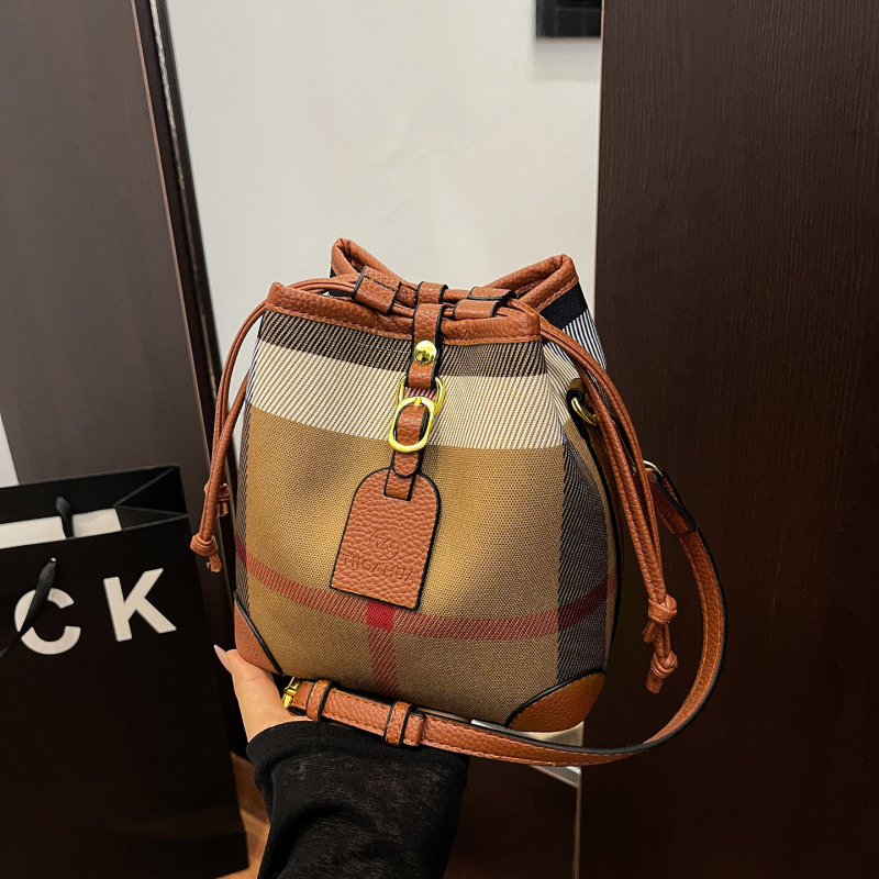 Ženska karirana bucket torba, tekstura 2025, crossbody, praktičan veliki kapacitet