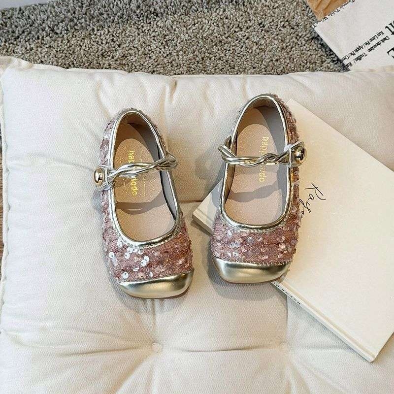 Mary Jane cipele za djevojčice s šljokicama, francuski stil, ružičaste, proljeće-ljeto 2025, inspirirane korejskim stilom, mek pod