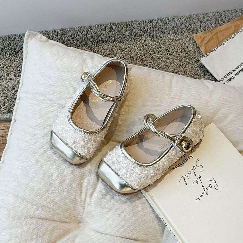 Mary Jane cipele za djevojčice s šljokicama, francuski stil, ružičaste, proljeće-ljeto 2025, inspirirane korejskim stilom, mek pod