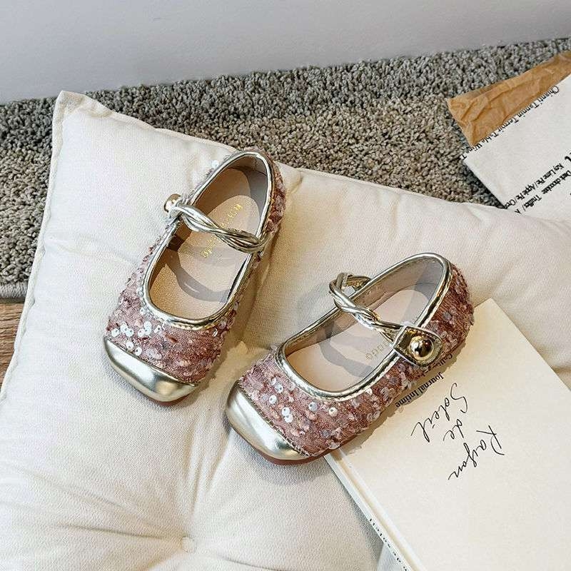 Mary Jane cipele za djevojčice s šljokicama, francuski stil, ružičaste, proljeće-ljeto 2025, inspirirane korejskim stilom, mek pod