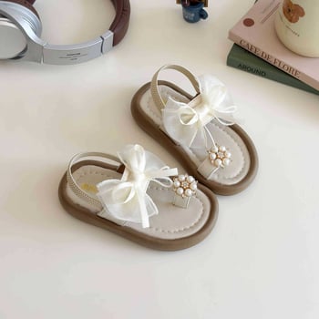 Dječje sandale za djevojčice s perlama i mašnicom, slip-on, mekana potplata, za plažu, ljeto 2026