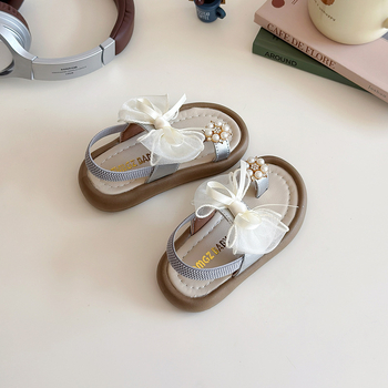 Dječje sandale za djevojčice s perlama i mašnicom, slip-on, mekana potplata, za plažu, ljeto 2026
