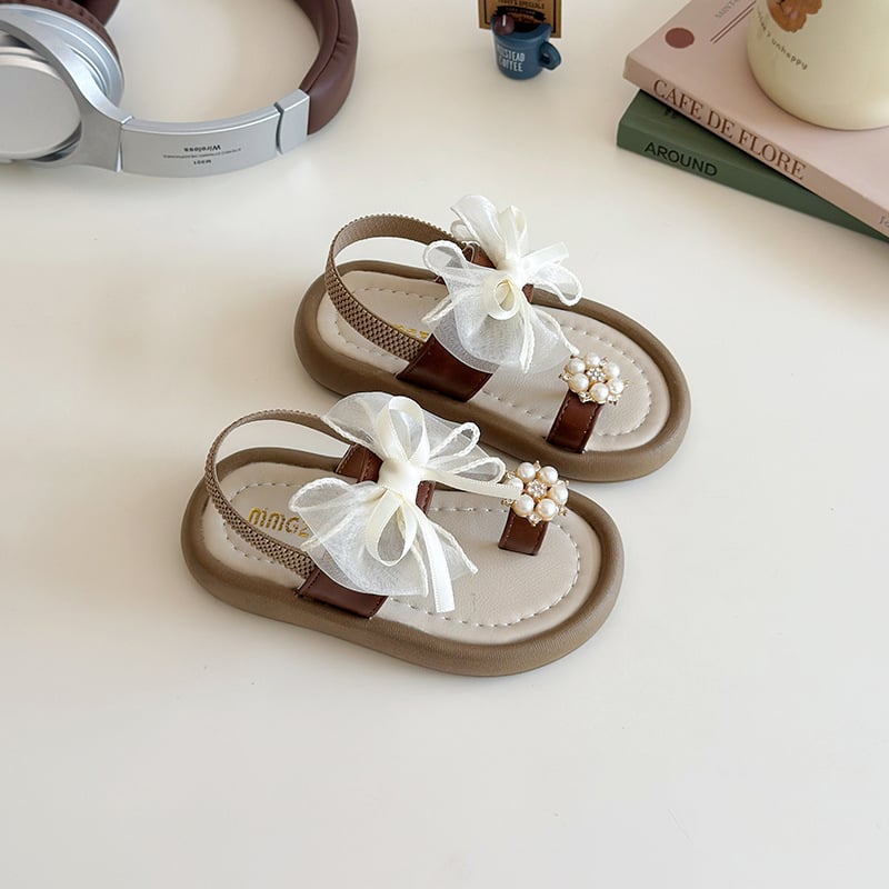 Dječje sandale za djevojčice s perlama i mašnicom, slip-on, mekana potplata, za plažu, ljeto 2026