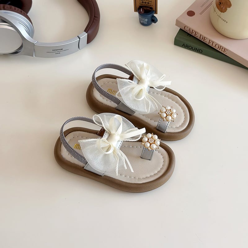 Dječje sandale za djevojčice s perlama i mašnicom, slip-on, mekana potplata, za plažu, ljeto 2026
