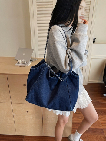 Denim tote torba s lančanim remenom, velika kapaciteta, ženska torba, proljeće 2025