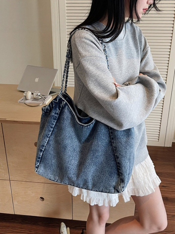 Denim tote torba s lančanim remenom, velika kapaciteta, ženska torba, proljeće 2025