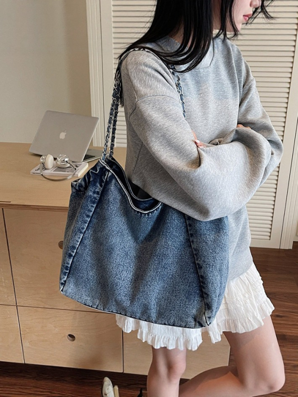 Denim tote torba s lančanim remenom, velika kapaciteta, ženska torba, proljeće 2025