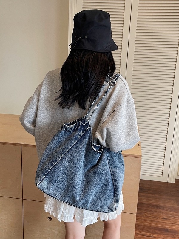 Denim tote torba s lančanim remenom, velika kapaciteta, ženska torba, proljeće 2025