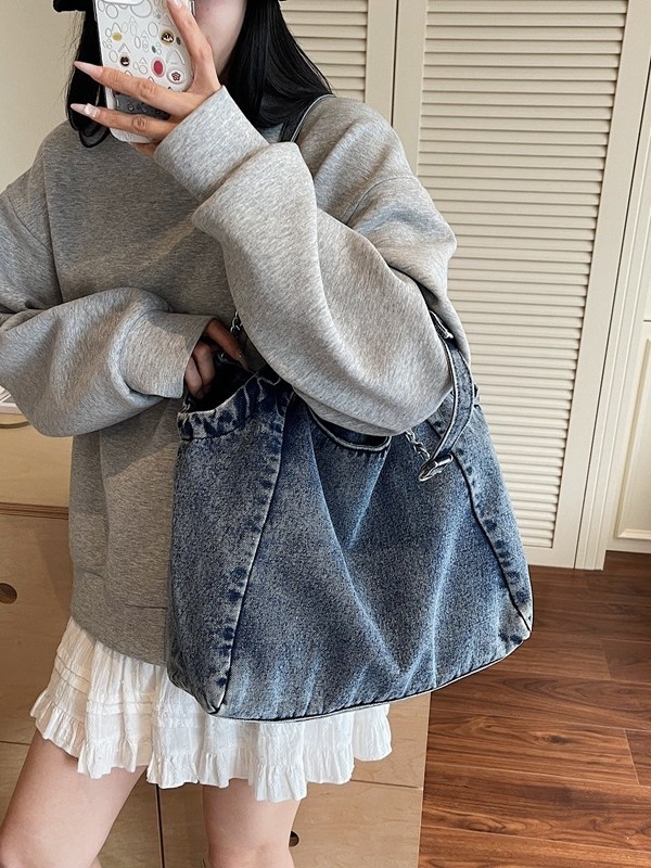 Denim tote torba s lančanim remenom, velika kapaciteta, ženska torba, proljeće 2025