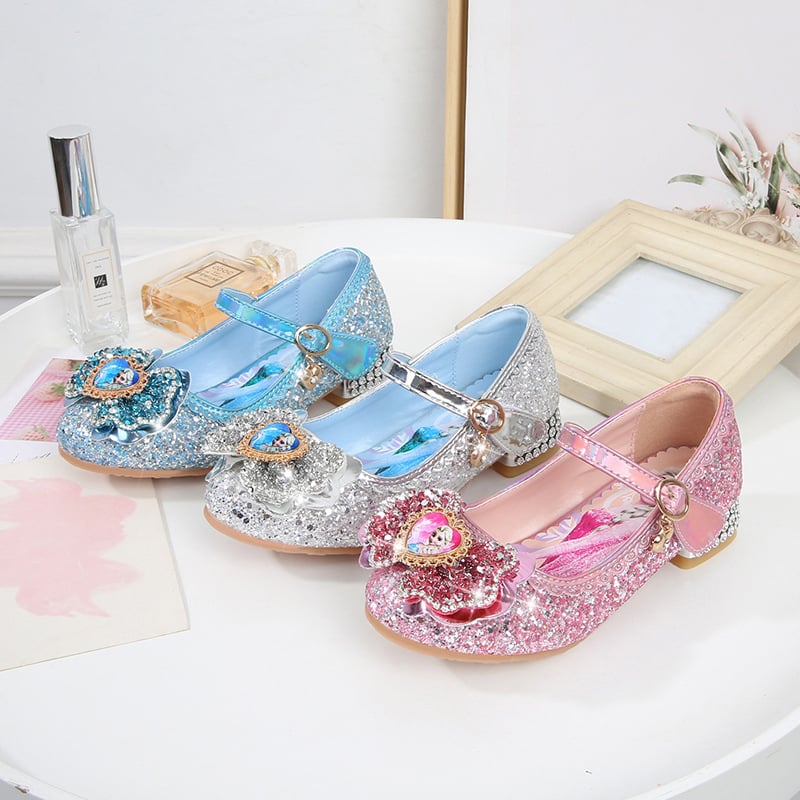 Princeza Aisha: dječje cipele s mašnom i kristalnim pailetama, niska potpetica, Velcro kopčanje, korejski stil, jesen