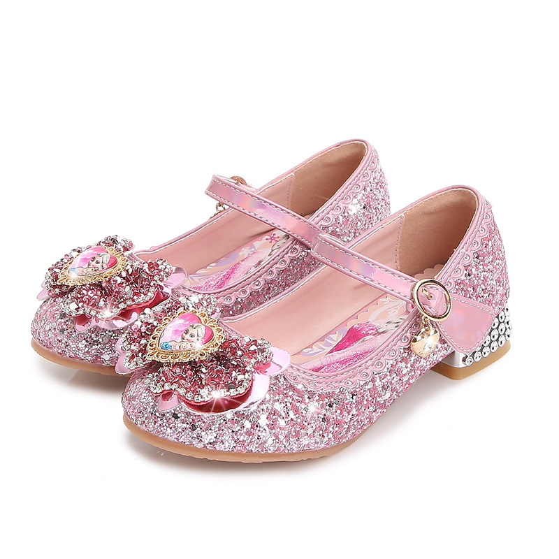 Princeza Aisha: dječje cipele s mašnom i kristalnim pailetama, niska potpetica, Velcro kopčanje, korejski stil, jesen