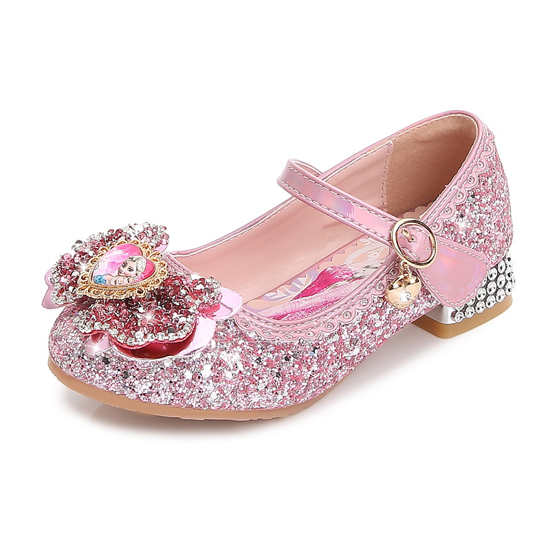 Princeza Aisha: dječje cipele s mašnom i kristalnim pailetama, niska potpetica, Velcro kopčanje, korejski stil, jesen