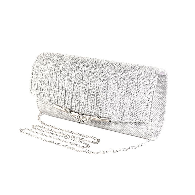 Ženska večernja clutch torbica s metalnim kutijem, ručna izrada, sjajna površina, dekorativne metalne trake