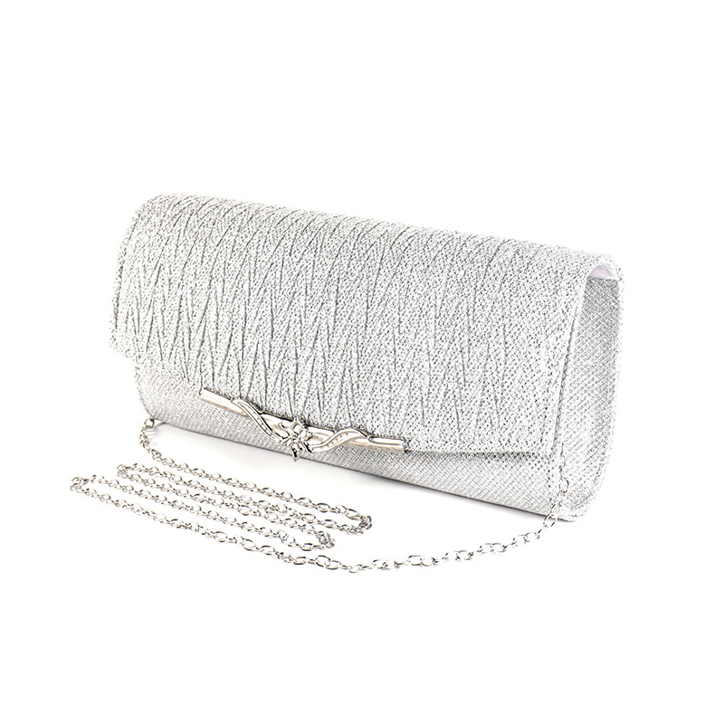 Ženska večernja clutch torbica s metalnim kutijem, ručna izrada, sjajna površina, dekorativne metalne trake