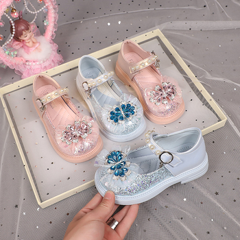 Dječje cipele za princeze sa svjetlima, gornji dio od mikrovlakna, Elsa kristal dekor, mekana potplata, Velcro kopča, perle detalji