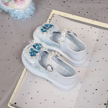 Dječje cipele za princeze sa svjetlima, gornji dio od mikrovlakna, Elsa kristal dekor, mekana potplata, Velcro kopča, perle detalji