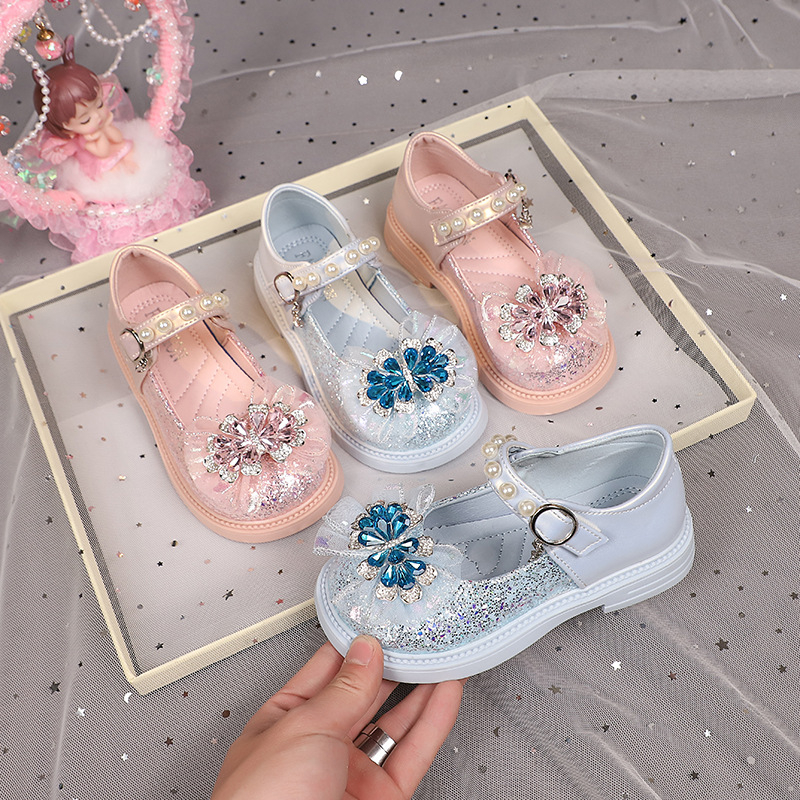 Dječje cipele za princeze sa svjetlima, gornji dio od mikrovlakna, Elsa kristal dekor, mekana potplata, Velcro kopča, perle detalji