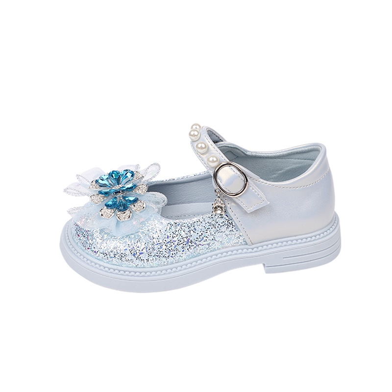 Dječje cipele za princeze sa svjetlima, gornji dio od mikrovlakna, Elsa kristal dekor, mekana potplata, Velcro kopča, perle detalji