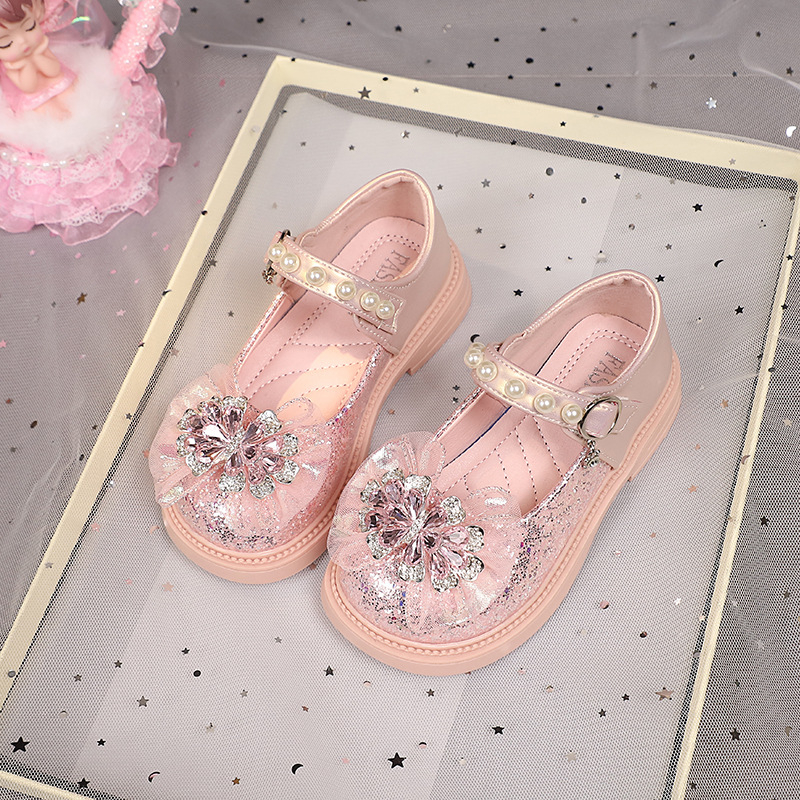 Dječje cipele za princeze sa svjetlima, gornji dio od mikrovlakna, Elsa kristal dekor, mekana potplata, Velcro kopča, perle detalji