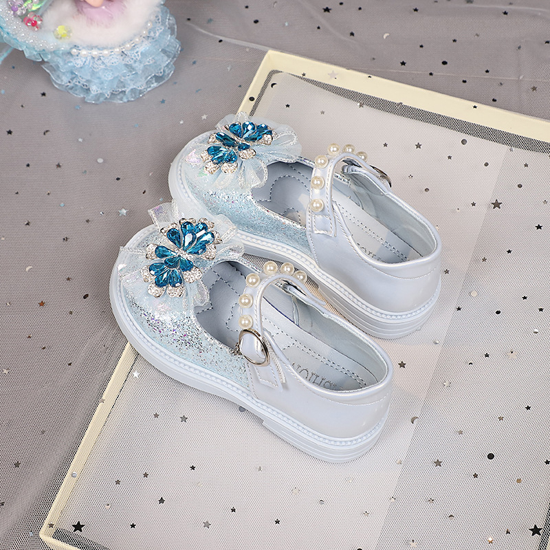 Dječje cipele za princeze sa svjetlima, gornji dio od mikrovlakna, Elsa kristal dekor, mekana potplata, Velcro kopča, perle detalji