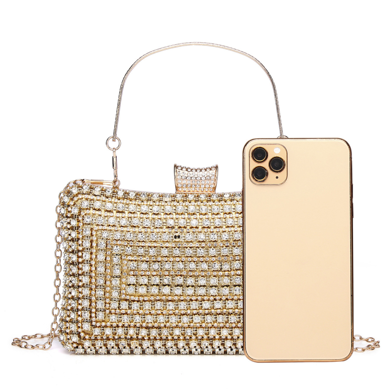 Večernja clutch torbica sa zlatnim kristalima