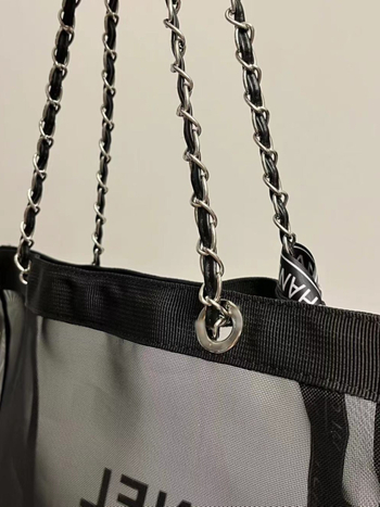 Najlon tote torba s mrežom – ženska torba za rame, crno-bijela, velika kapaciteta