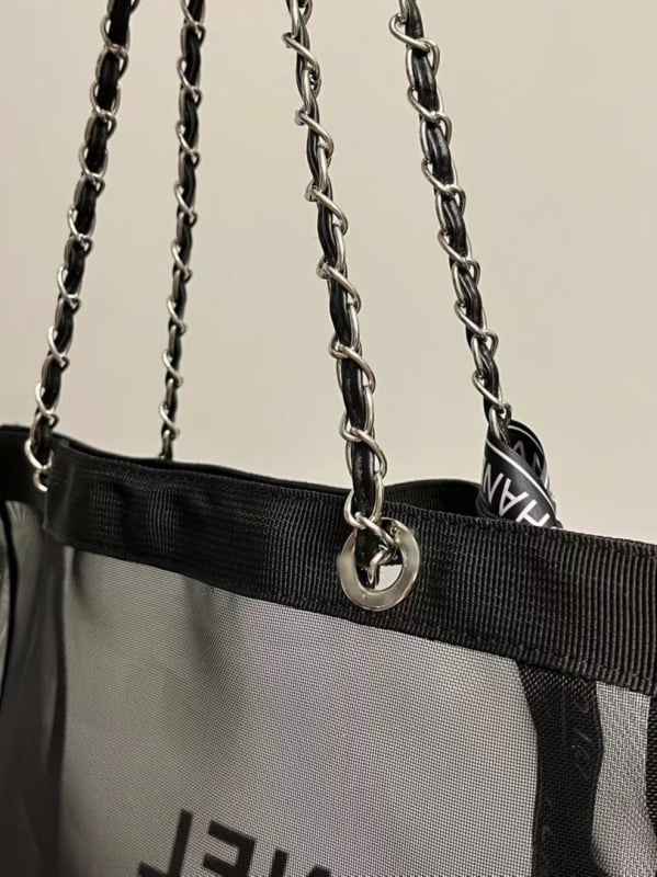 Najlon tote torba s mrežom – ženska torba za rame, crno-bijela, velika kapaciteta