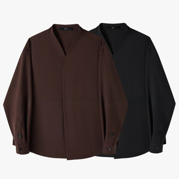 Muška košulja s labavim krojem, jednobojna, retro stil, dugi rukav