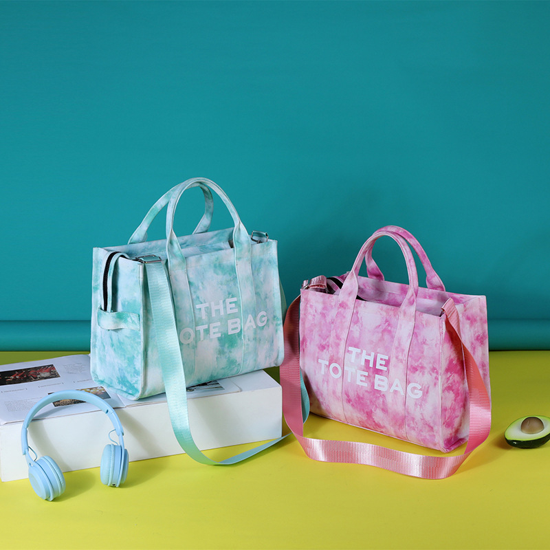 Ženska Letter Tote torba – platnena torba s tie-dye uzorkom, velika kapaciteta, za svakodnevnu upotrebu, preko ramena ili crossbody