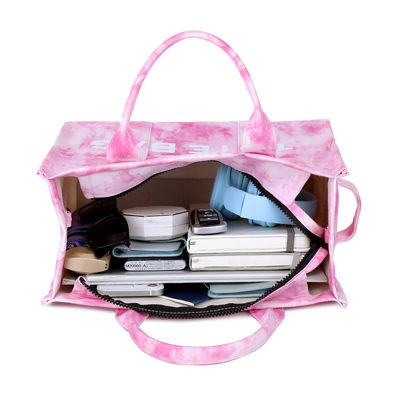 Ženska Letter Tote torba – platnena torba s tie-dye uzorkom, velika kapaciteta, za svakodnevnu upotrebu, preko ramena ili crossbody