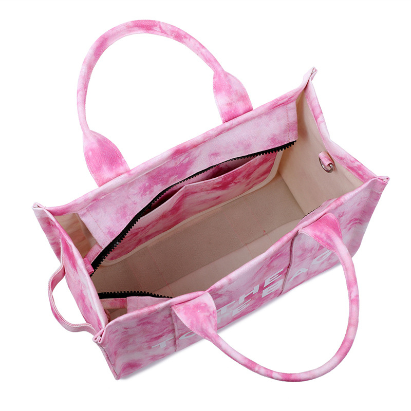 Ženska Letter Tote torba – platnena torba s tie-dye uzorkom, velika kapaciteta, za svakodnevnu upotrebu, preko ramena ili crossbody